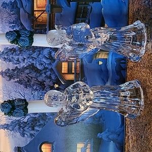 Glass Angel Candle Holder Pair with Candles